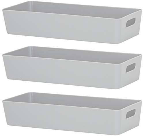 3x Ordnungsboxen 6cm hoch GRAU 30x12,5x6cm 1,9L Kunststoff Bad Korb Schrank
