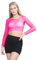 janisramone® Women s Sheer Mesh Crop Top, Crew Neck See Through Long Sleeve Crop Tops for Women, Ideal Summer and Party Top Cerise