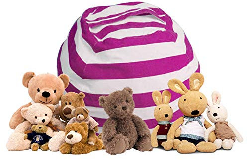 Holdfiturn Kids Bean Bag 25inch 61cm Large Stuffed Animal Toy Clothes Quilts Storage Bean Bag Organizer Kids Soft Seat Cover for Kids Toddlers Teens and Adults Pink