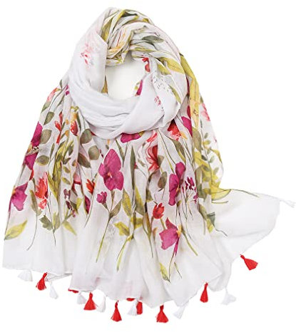 MAIRY Damen Schal Schals mit Großem Blumendruck - übergroßer Deckenschal Herbstschal XXL Oversized Fransen Poncho Geschenke für Frauen M0119