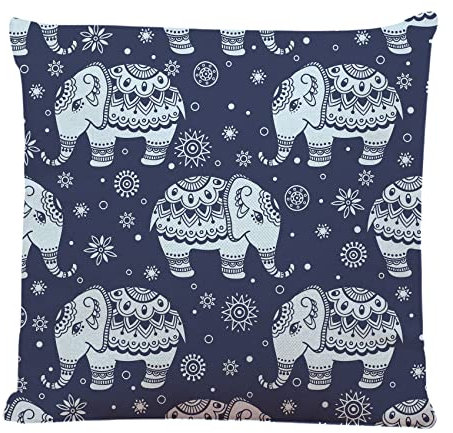 Ofocam Dekorativer quadratischer Kissenbezug mit indischem Elefanten-Design, für Couch, Sofa, Bett, 45,7 x 45,7 cm
