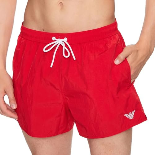 Emporio Armani Swimwear Men's Emporio Armani Embroidery Logo Boxer Short Swim Trunks, Ruby Red, 50, Rosso Rubino