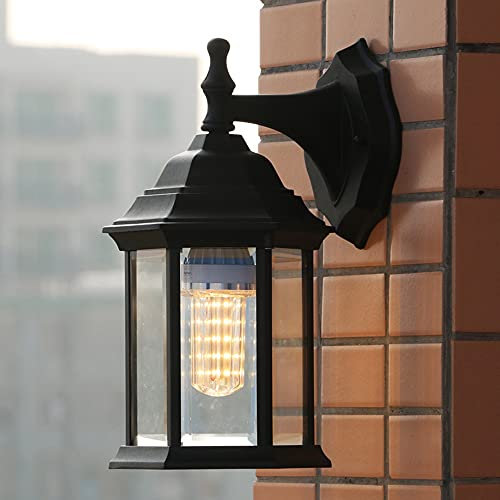 Mengjay Außenlampe Vintage schwarz Wandlampe Wasserdicht IP24 Aluminiumguss und Glas Aussenleuchte Retro E27 Landhaus Gartenlampe Hauseingang Hoflampe Eingangs Außen-Wandleuchte