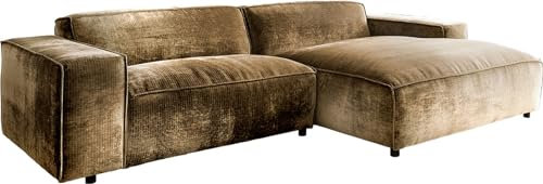 DELIFE Eckcouch Tenso Chenille Gold 280x165 cm Recamiere rechts