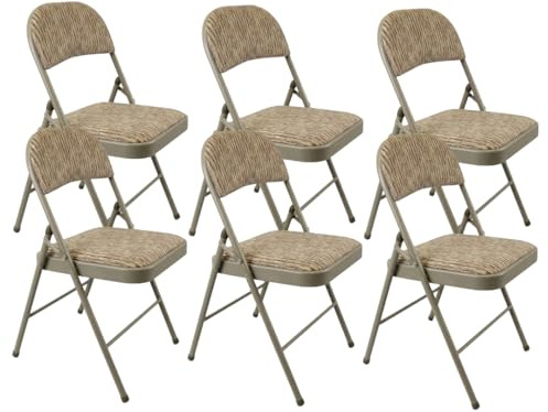 Meta Steel Frame with Fabric Seat Padded Office Work Study Party Dining Folding Chair (6, Beige)