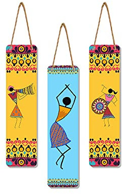 Artvibes African Warli Art Designer Holz Wandbehang Dekorationsartikel für Zuhause | Geschenke | Schlafzimmer | Holz Wandhänger | MDF-Wanddekoration für Wohnzimmer | Artworks (WH_8108N), 3er Set
