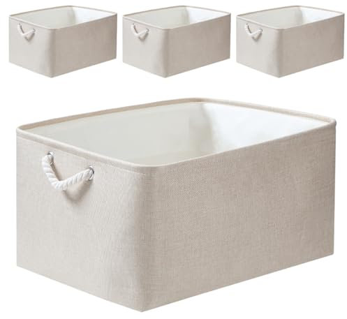 Mangata Stoff Aufbewahrungskorb für Schrank, Mehrere Größen und Farben, Regalkörbe Aufbewahrungsbox, 4er Pack (Helles Khaki, Mittel)