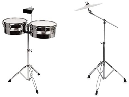XDrum Set timbales 13%22-14%22 con cencerro & Meinl Cymbals HCS Plato Splash de 10 pulgadas (25,4cm) Platillos de Batería – Latón, Acabado Tradicional (HCS10S)