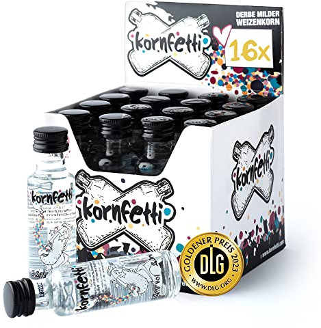 KORNFETTI KORN 32% vol. 16x20ml Shots - extrem milder Weizenkorn - Dein kleiner Festival Schnaps aus Hamburg für Cocktails oder Kurze | extra großer Malzanteil 320ml