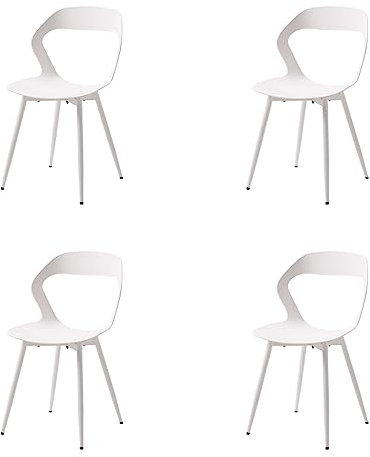 HJhomeheart Moderner Esszimmerstuhl, 4er-Set, Küchenstuhl mit Metallbeinen, Bürostuhl im skandinavischen Stil, Design mit hohler Rückenlehne (Weiß + Weiß)