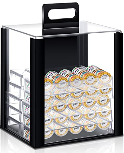 Hiboom Acryl-Poker-Chip-Etui, Kapazität Chip-Tabletts, Set inklusive 1 Stück Chip-Träger, Acryl-Vitrine, Chiphalter (1000 Kapazität)