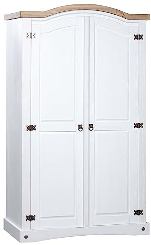 Hommdiy Kleiderschrank Mexiko-Stil Kiefernholz 2 Türen Weiß