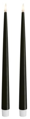 Deluxe Homeart Indoor Flameless LED Dinner Candle - Set of 2 - with Real Flame™ Technology - Battery Powered Candle (28 cm, Dark Green)