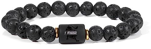 LODMLOER Sternzeichen Lava Lava Lava Stein Perlenarmband,Ätherisches Öl Aroma Armband Armband,8 Mm Herrenschmuck Armband Geschenk Astrologie Schmuck Geburtstagsgeschenk,Löwe,19 cm