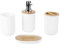 4 Teile Badezimmer Set, Badzubehör aus Kunststoffe und Bambus, Zahnbürstenhalter, Seifenspender, Bambus Fach, Zahnputzbecher, Edle Badezimmer Deko Must Have für Wohnung (Weiß)