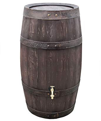Regentonne rund Regenwassertank Barrique 250 Liter in braun aus UV- und witterungsbeständigem Material. Regenfass BZW. Regenwassertonne mit kindersicherem Deckel und hochwertigen Messinggewinde