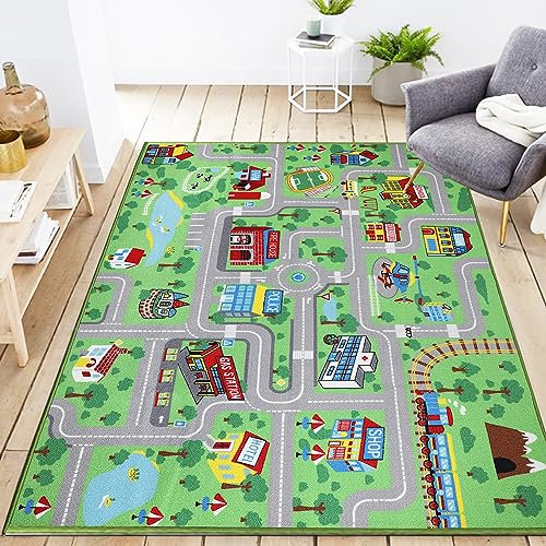 Capslpad Kinderteppich, Spielmatte und Lernmatte, 150 x 200 cm, extra groß, Stadtleben, pädagogische Automatte, für Baby und Kleinkind, Schlafzimmer und Spielzimmer