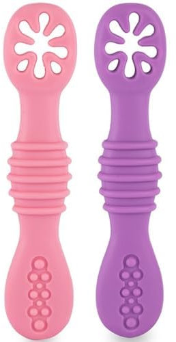 HOMYBABY® PreCucharas y Cucharas Bebe Silicona + EBOOK GRATIS Recetas BLW - Cuchara BLW Aprendizaje en etapas - Cubiertos Recomendados por Nutricionistas - Pre Cuchara Antibacteriana y Ergonómica (E)