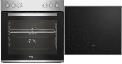 Beko BBUE12020X Einbau-Herd-Set, Multifunktionsofen mit 6 Heizarten und Glaskeramik-Kochfeld, SteamShine-Reinigung, AeroPerfect, Schwarz-Edelstahl