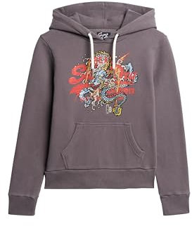 Superdry Damen Tokyo Vl Graphic Hoodie Sweatshirt, Grau (Rock Dark Grey), 34