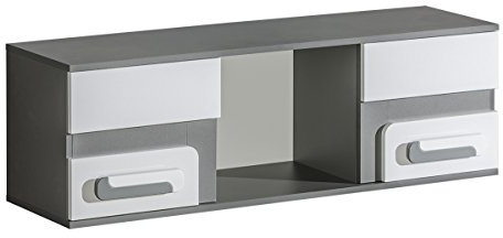 MINIO - Hängeschrank Arezzo 10, 128 x 38 x 32 cm, Wandschrank mit 2 Türen und 3 Nischen, Ideal Möbel für EIN Jugendzimmer - Anthrazit/Weiß