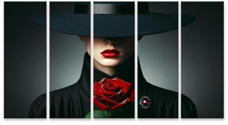 islandburner Bild auf Leinwand Geheimnisvolle Frau mit roter Rose und elegantem Hut Bilder Wandbilder Poster