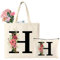 Tarklanda Initialen Einkaufstasche Baumwolltasche mit Buchstaben Canvas Tote Bag Initial Tragetasche und Kosmetiktasche Geschenk für Frauen Freundin Mama Kollegin zum Geburtstag, Muttertag (H)