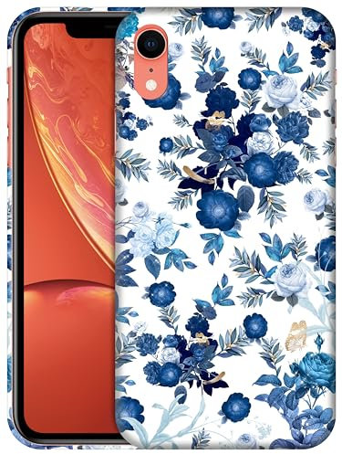 GlamCase for iPhone XR, iPhone XR Case - Blue Floral Pattern Design Printed Slim Fit Cute Plastic Hard Snap on Protective Designer Back Phone Case/Cover for iPhone XR