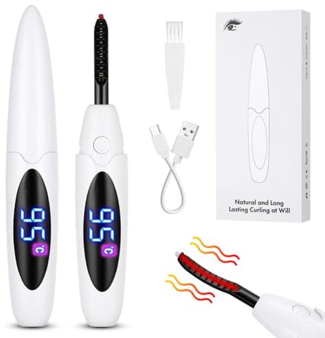 LOPHE Wimpernzange Beheizbar, Elektrische Wimpernzange Wimpernbürste, 10s Schnelles Aufheizen Wimpern Curler Anti-Verbrennung, USB-Wimpernzange mit 3 Temperaturmodi für alle Wimpern(Weiß)