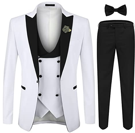 YOUTHUP Abito da Smoking da Uomo in 3 Pezzi con Revers a Lancia a 1 Bottone (Gilet e Pantaloni Blazer)