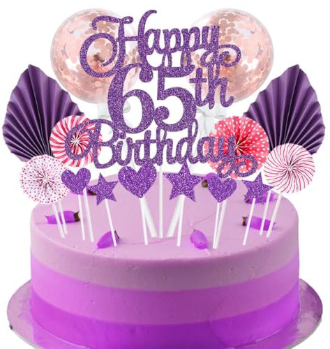 Jxuzh Decoración para tartas para 65 cumpleaños, color lila, rosa, niño, niña, feliz cumpleaños, 65 cumpleaños, decoración para tartas de 65 años, decoración para tartas de 65 años