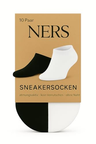 NERS 10 Paar Premium Sneaker Socken für Damen & Herren aus gekämmter Baumwolle, mit Komfortbund, ohne drückende Naht, Atmungsaktiv