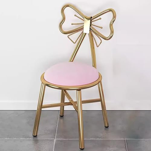 Sedia da trucco rosa con schienale, sedia multifunzionale con design a fiocco, per camera da letto, soggiorno, cucina, struttura in ferro battuto, elegante e confortevole sedia di bellezza