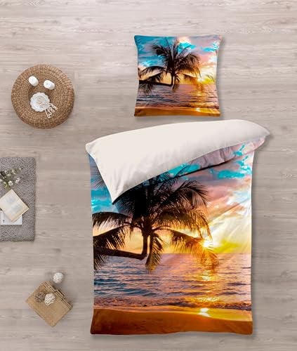 KK SHOPPING Versandhandel Klaus Kolodzie Bettwäsche Set mit Sonnenuntergang 135 x 200 cm