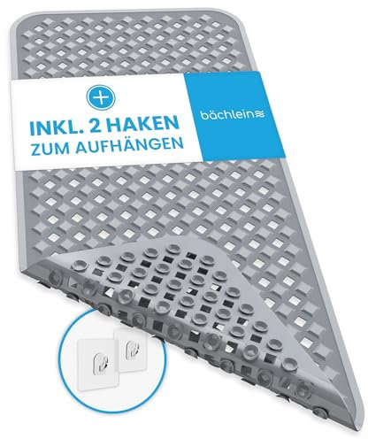 Bächlein PVC Badewannenmatte Grau – Antirutsch Einlage 88x40 cm mit Haken zum Aufhängen, Hygienisch & Schimmelresistent, BPA- & Latexfrei, Maschinenwaschbar