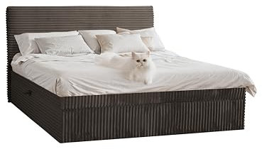 Kaiser Möbel - Bett 200x200 cm, Boxspringbett mit Bettkasten und Topper, Cord Schlafzimmerbett, Doppelbett mit Stauraum und Gepolstertes Kopfteil, Toppermatratze aus Viscoschaum - Trento - Braun
