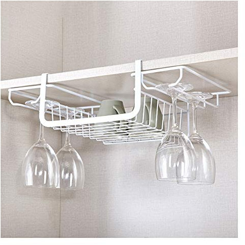 erkebspm E Hängeregal unter dem Schrank, modernes Weinregal, Weinglas-Organizer aus Metall ohne Bohren, weißes hängendes Weinglasregal, Wandmontage-Weinregal, 2 (Farbe: Weiß, Größe: L) (Weiß, groß)