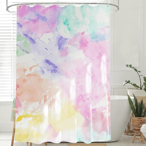 Feagar Tenda da doccia 180 x 180 cm - Rosa acquerello impermeabile, antimuffa, ad asciugatura rapida, lavabile, in poliestere per tenda da doccia e vasca da bagno con 12 anelli