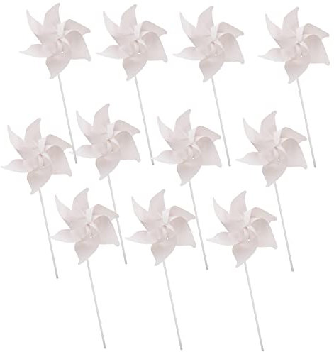 KICHOUSE 10 Stück Windmühle bastelset basteln für Paint maltisch für Pinwheel Bildungsspielzeug windräder Lernspielzeug malen Plastik Weiß
