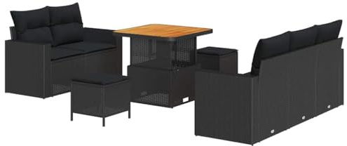 vidaXL 8-teiliges Garten-Sofa-Set mit Kissen in Schwarz aus Poly Rattan – Stylische, wetterfeste Möbel für Terrasse und Balkon mit modulares Design und abnehmbaren Kissen.