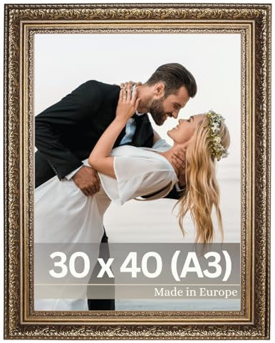 VictoR Bilderrahmen Leonardo 30x40 cm (A3) in Braun Gold – Antiker Fotorahmen mit bruchsicherem Acrylglas – Vintage Bilderrahmen A3 Barock – Made in Europe