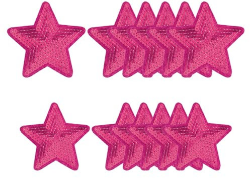 YELARXI Sequin Star Iron on Patches Embroidered Sew Sequin Glitter Patch Appliques, Fit for DIY Shoes Hats Backpacks Clothing Repair - (12 Pack, Rose, 2 Size)