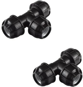 2 Stück PP Fittings T-Stück für 32 mm PE-Rohr für Wasserrohr in Garten oder Haus (T-Stück, 2, Stück)