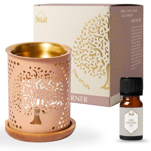 Tree of Life Essential Oil Burner by Dukhni | Oil Diffuser & Free Oud Oil | Use for Oud Essential Oil, Fragrance Oil, Diffuser Oils | Home Aromatherapy, Prayer, Stress Relief, Meditation, Muslim Gift
