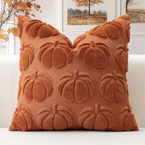 Artscope 1er Set Wolle Kürbis Kissenbezug Weicher Plüsch Kurzer Wollsamt Dekokissenbezüge Herbst Kissenhülle Sofakissen Herbstdeko für Sofa Schlafzimmer Halloween Karamell Orange, 50x50cm