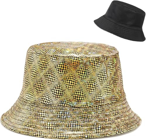 MESU Bobs Mode Metall Umhang Doppelseitige Strand Fischer Hut Männer und Mädchen Hut Gold A