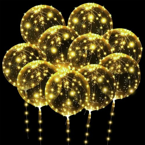 Koboko 10 Stück Leuchtende Luftballons,20 Zoll Bobo Ballons mit 10 Stück 3M 30 LED Lichterkette,Warmweiß LED Luftballons Leuchtend,Bobo Helium Ballons für Geburtstag Hochzeit Weihnachten Valentinstag