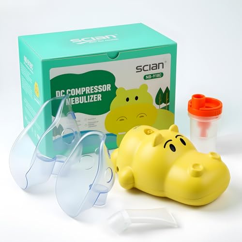 Scian Inhalationsgerät für Kinder – effizientes, leises und tragbares Gerät zur Inhalator bei Erkältung, Asthma und anderen Atemwegserkrankungen Gelb Nilpferd