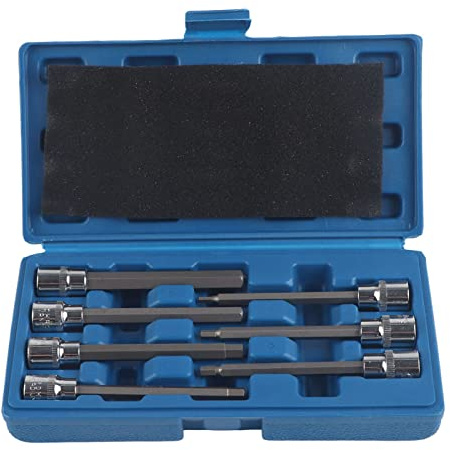 Hex Bit Socket Set 7Pcs Extra Long 110mm Chrome Vanadium Steel Professional Tool Kit for Automobile Repair and Maintenance 3mm 4mm 5mm 6mm 7mm 8mm 10mm Drive