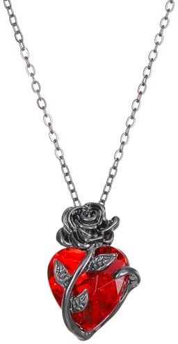 ACOLY Gothic Rose Red Heart Pendant Necklace, Love Rose Necklace, Gifts Accessories for Women Men
